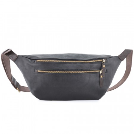 Кожаная сумка на пояс "Манчестер" (чёрный крейзи) 