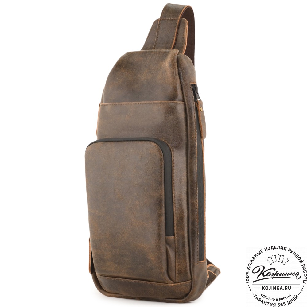 Кожаная сумка на грудь "Вульф" (коричневая наппа)