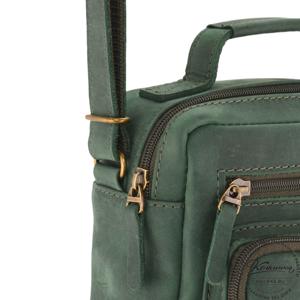  Мужская кожаная сумка "Гектор" (изумруд крейзи)