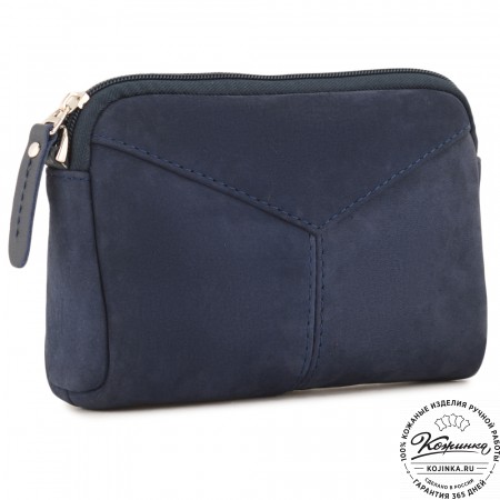  Кожаный клатч "Марта" (нубук синий)