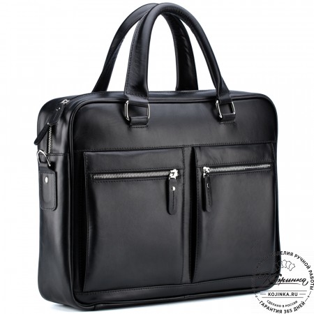 Кожаная деловая сумка "Гофман" (чёрная) 