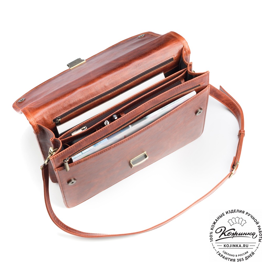 Кожаный портфель "Брест" (рыжий антик)