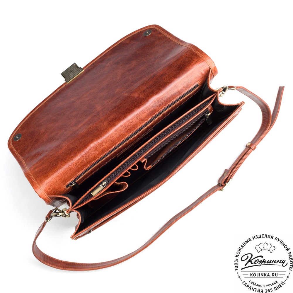 Кожаный портфель "Брест" (рыжий антик)