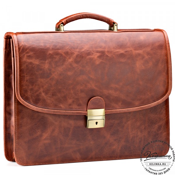 Кожаный портфель "Брест" (рыжий антик). фото 1