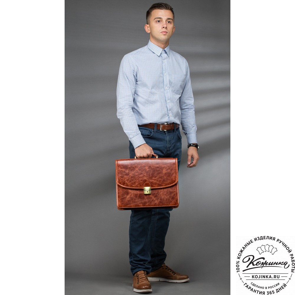 Кожаный портфель "Брест" (рыжий антик)