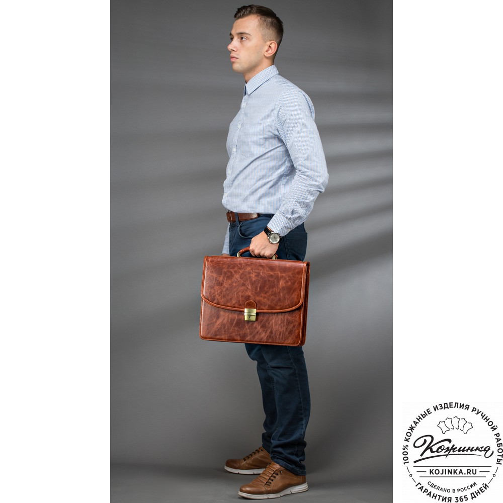 Кожаный портфель "Брест" (рыжий антик)