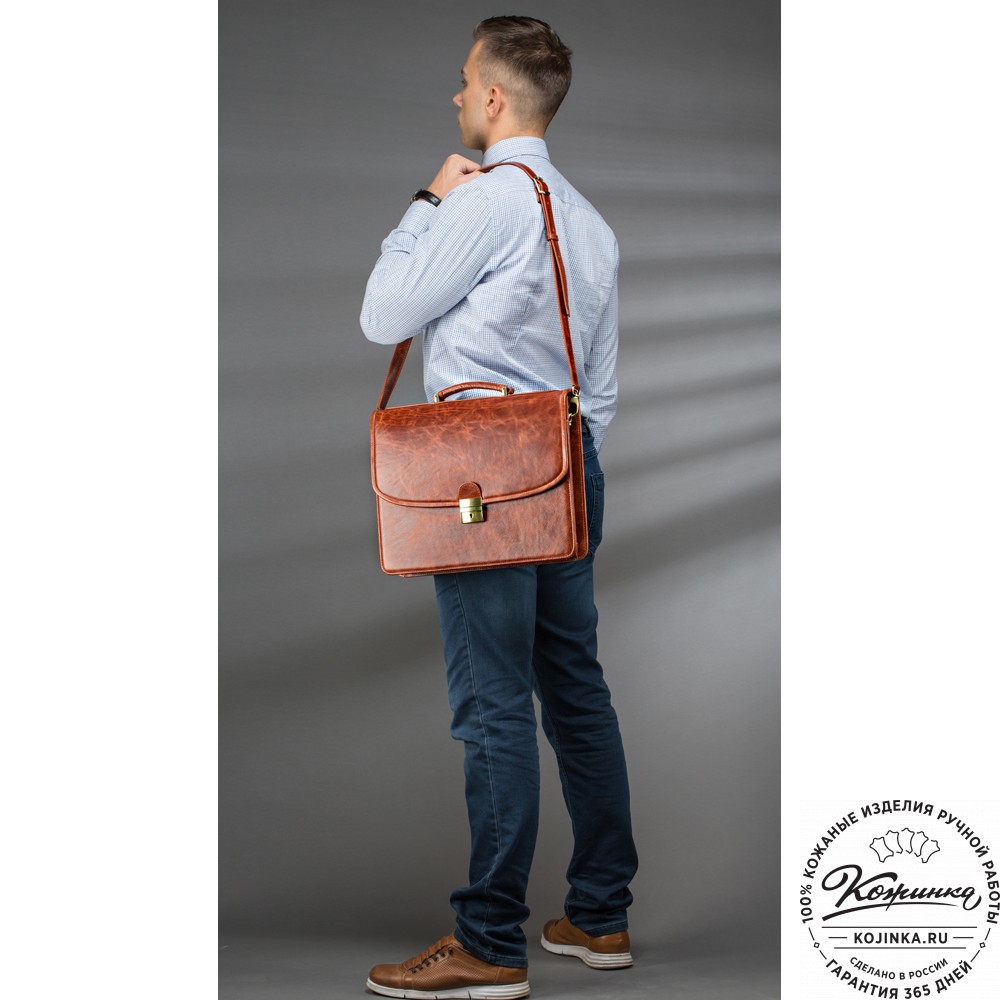 Кожаный портфель "Брест" (рыжий антик)