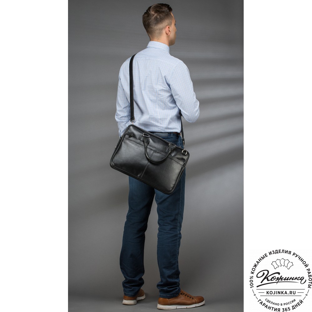 Кожаная деловая сумка "Кларк" (чёрная) 