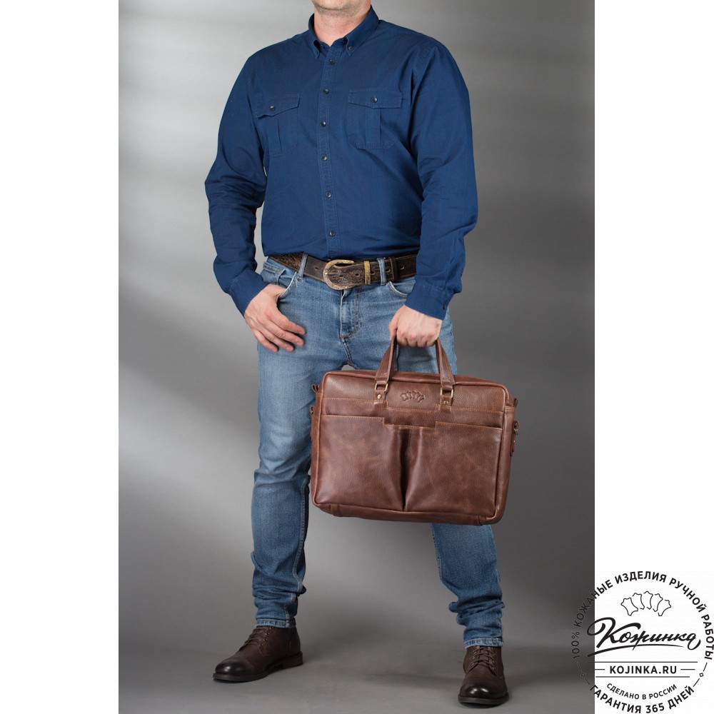Кожаная мужская сумка "Хантер" (коричневая наппа) 