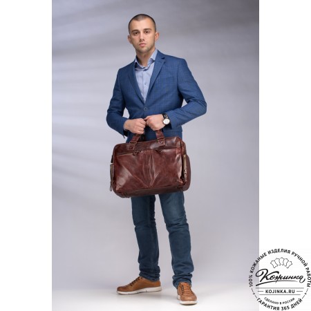 Кожаная деловая сумка для командировок "Бастилия" (синий антик)