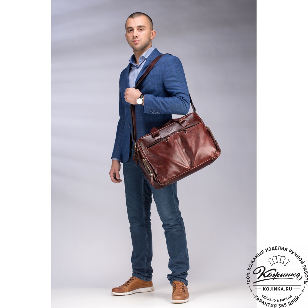 Кожаная деловая сумка для командировок "Бастилия" (синий антик)