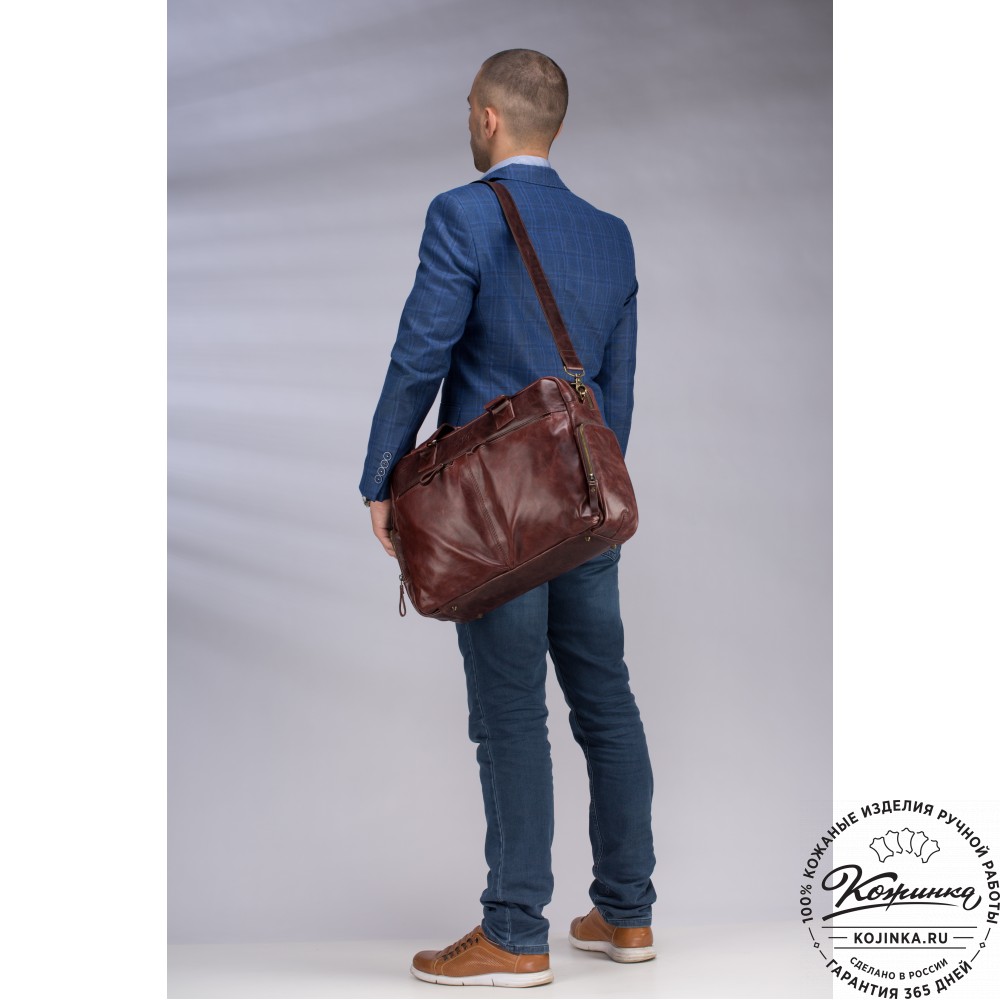 Кожаная деловая сумка для командировок "Бастилия" (синий антик)