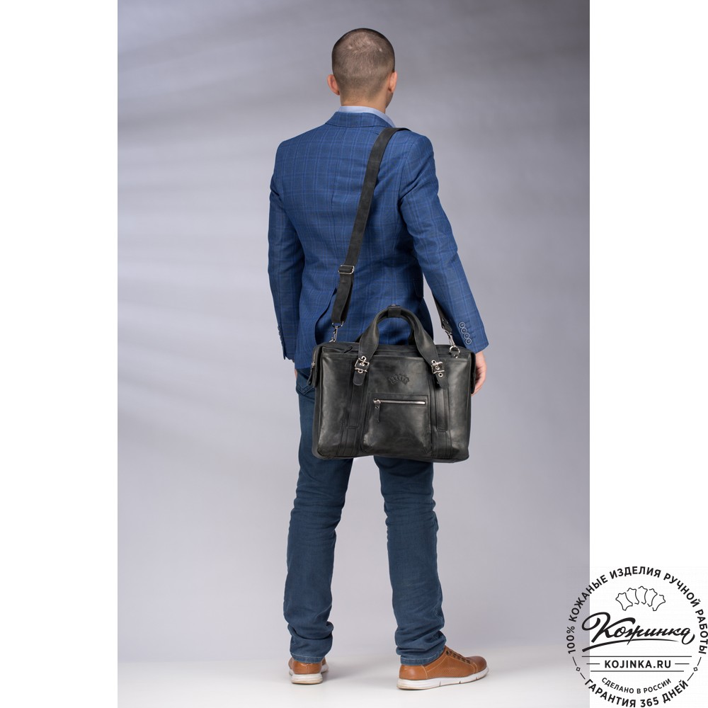 Кожаная деловая сумка "Доминик" (чёрная)