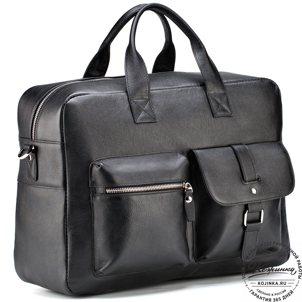 Кожаная деловая сумка "Райли" (чёрная) 