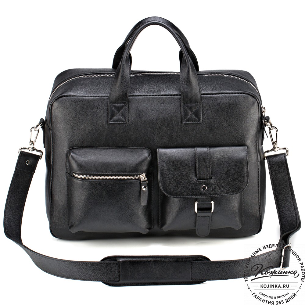 Кожаная деловая сумка "Райли" (чёрная) 