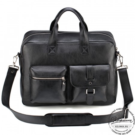 Кожаная деловая сумка "Райли" (чёрная) 