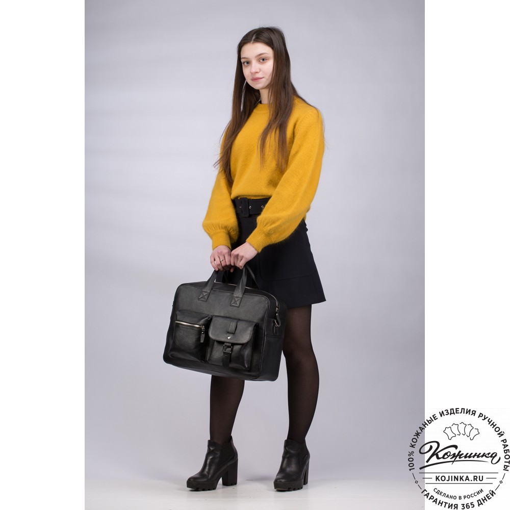 Кожаная деловая сумка "Райли" (чёрная) 