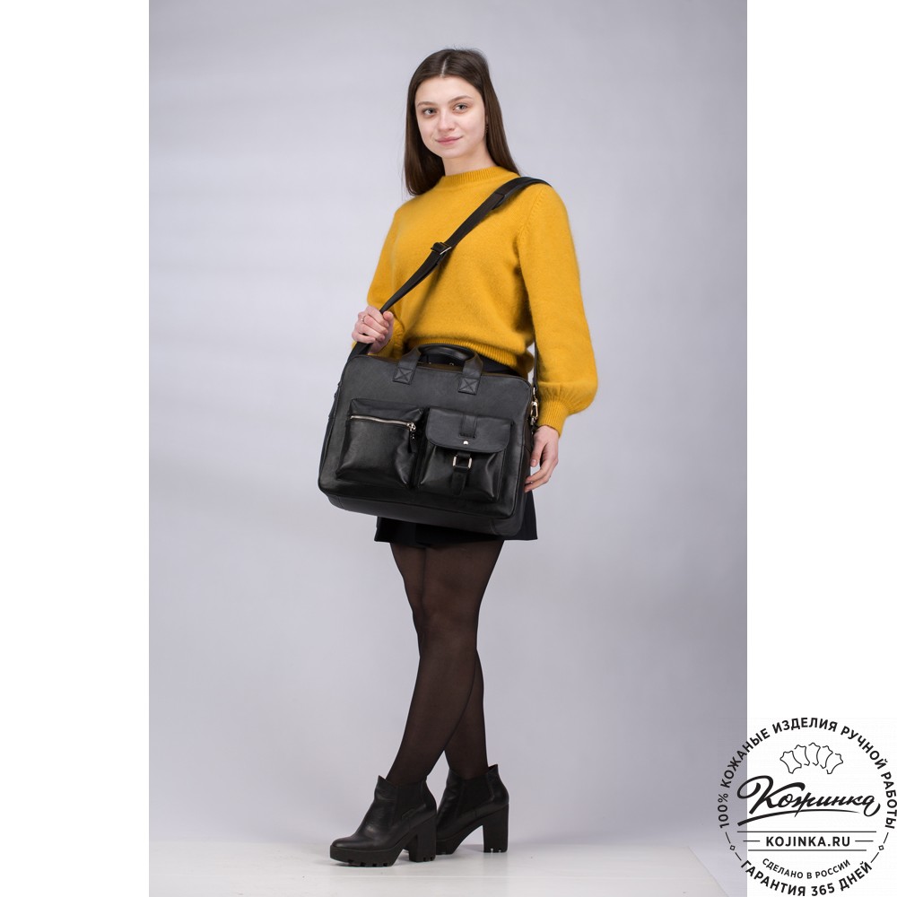 Кожаная деловая сумка "Райли" (чёрная) 