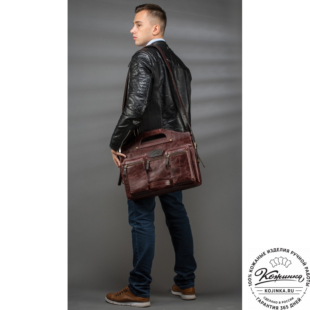 Кожаная деловая сумка "Диего" (черная)