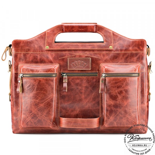Кожаная деловая сумка "Диего" (рыжий антик). фото 1
