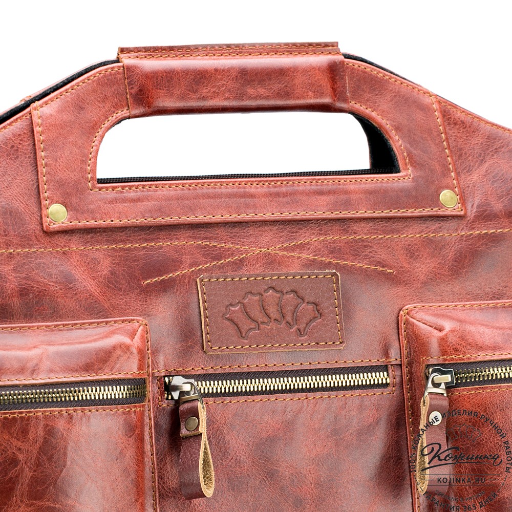 Кожаная деловая сумка "Диего" (рыжий антик)
