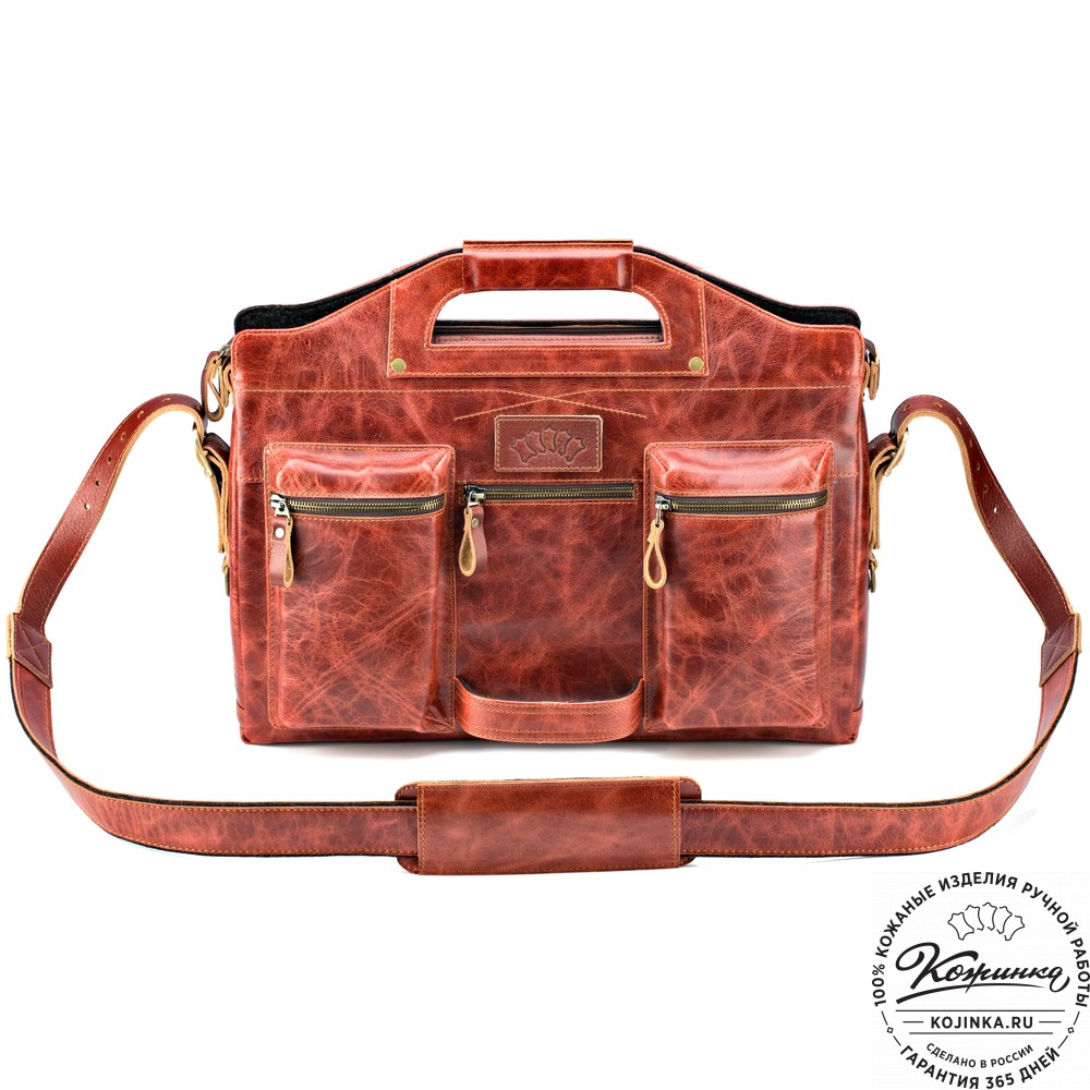 Кожаная деловая сумка "Диего" (рыжий антик)