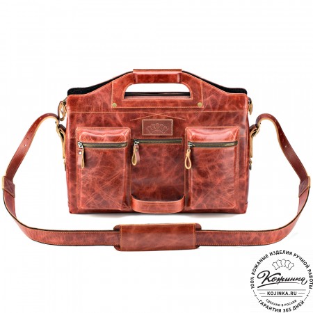 Кожаная деловая сумка "Диего" (рыжий антик)