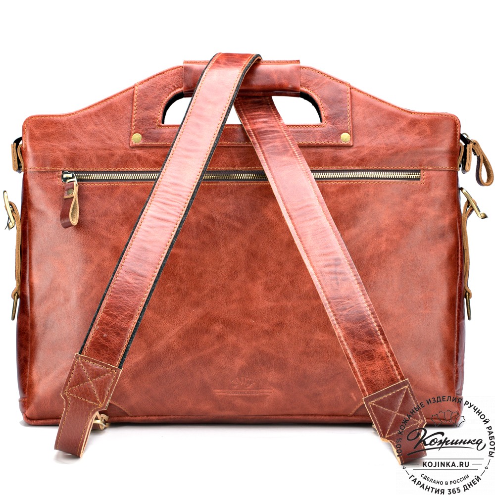 Кожаная деловая сумка "Диего" (рыжий антик)