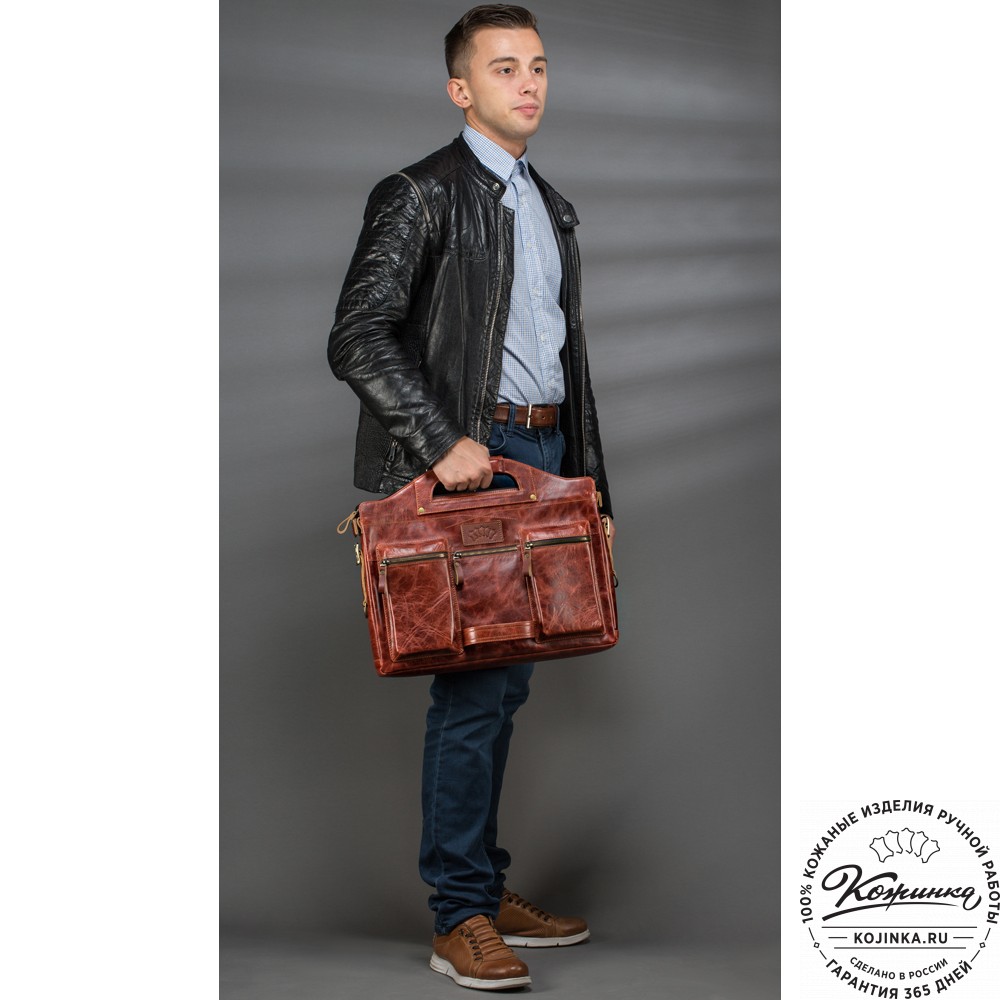 Кожаная деловая сумка "Диего" (рыжий антик)