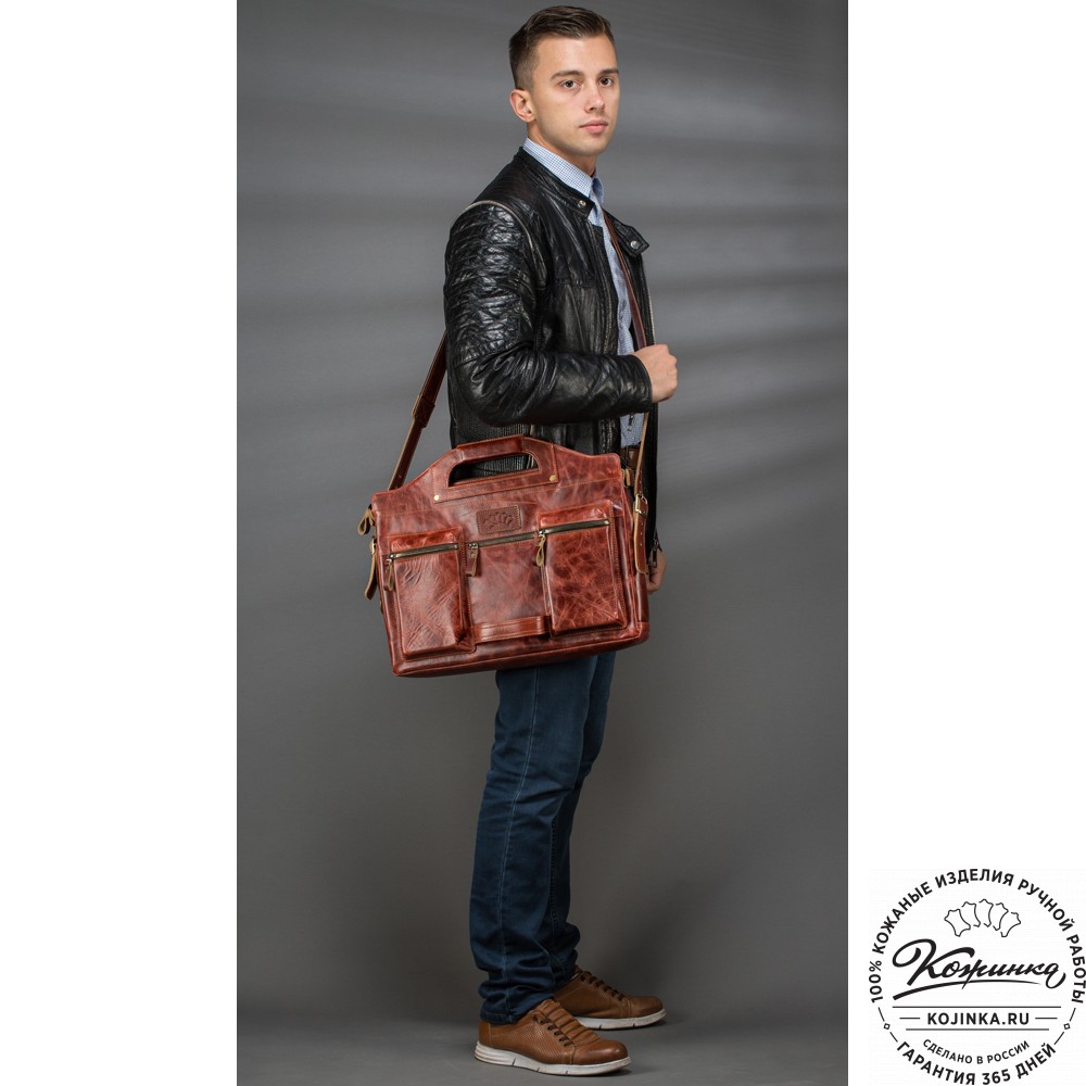 Кожаная деловая сумка "Диего" (рыжий антик)