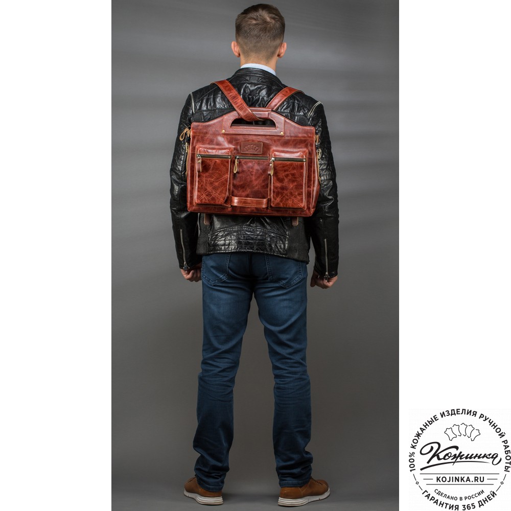 Кожаная деловая сумка "Диего" (рыжий антик)