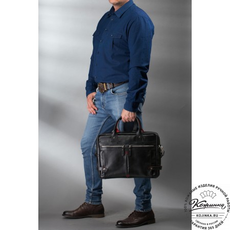 Кожаная деловая сумка "Роджер" (чёрная) 