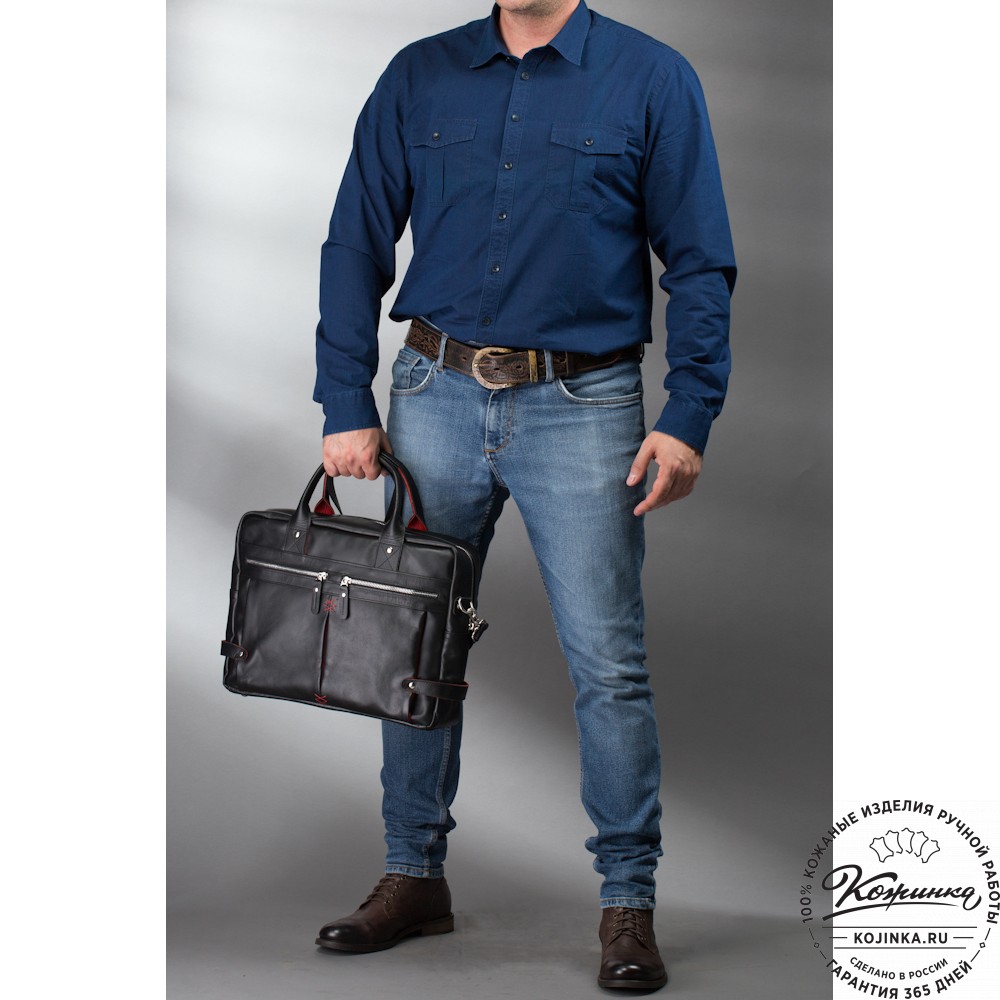 Кожаная деловая сумка "Роджер" (чёрная) 
