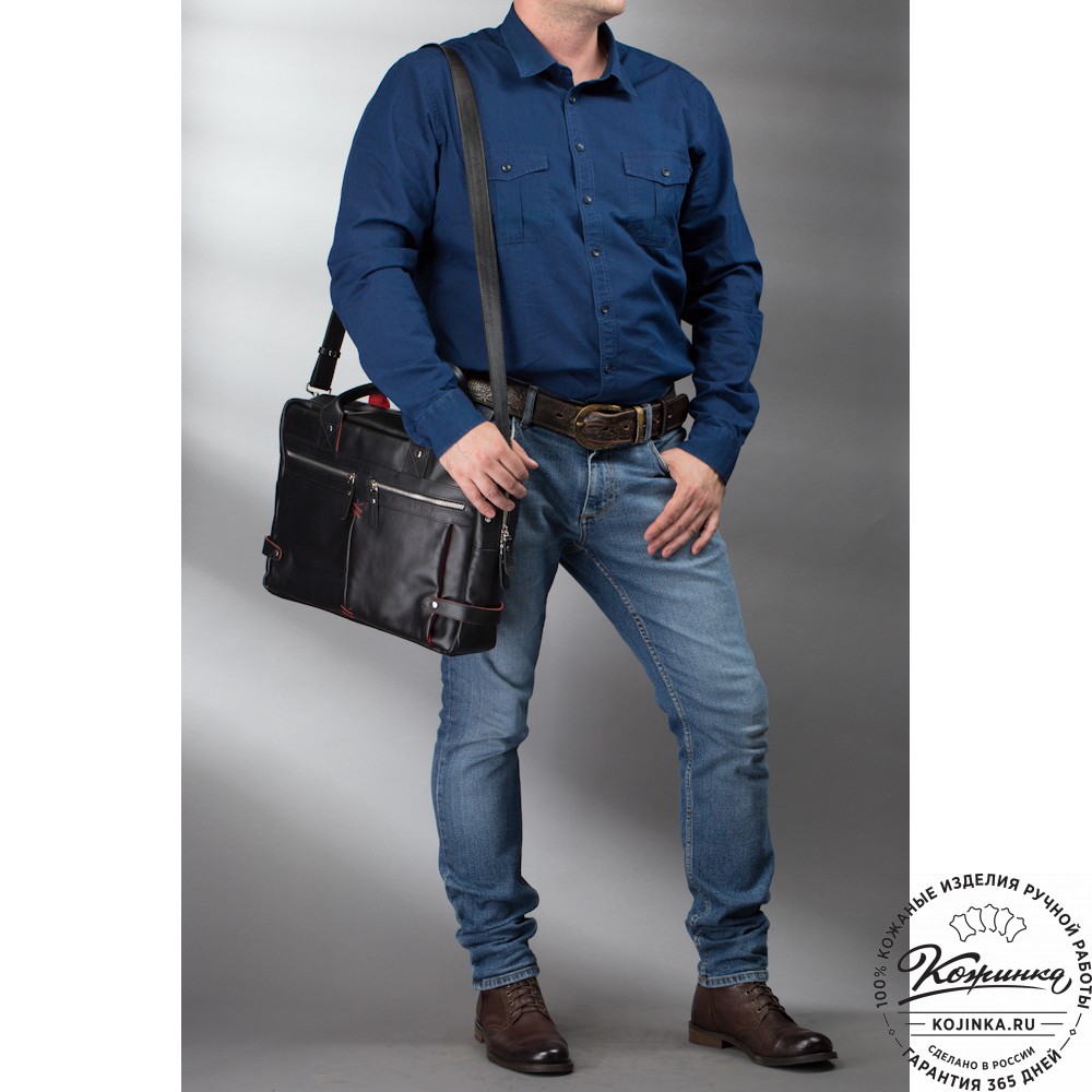 Кожаная деловая сумка "Роджер" (чёрная) 