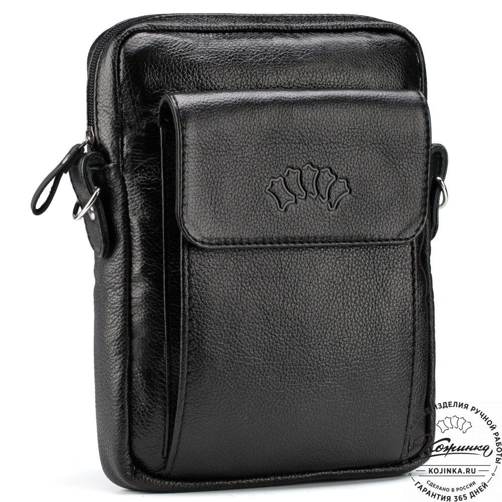 Кожаная нагрудная сумка "Стивен" (фактура чёрная)