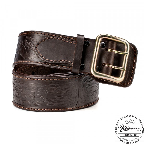 Кожаный ремень "Гренадёр"  тиснёный (тёмно-коричневый). фото 1