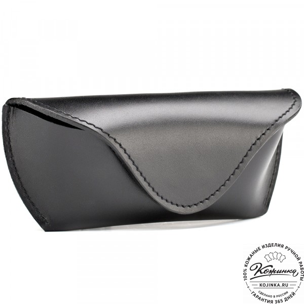 Кожаный футляр для очков из жёсткой кожи (чёрный) . фото 1