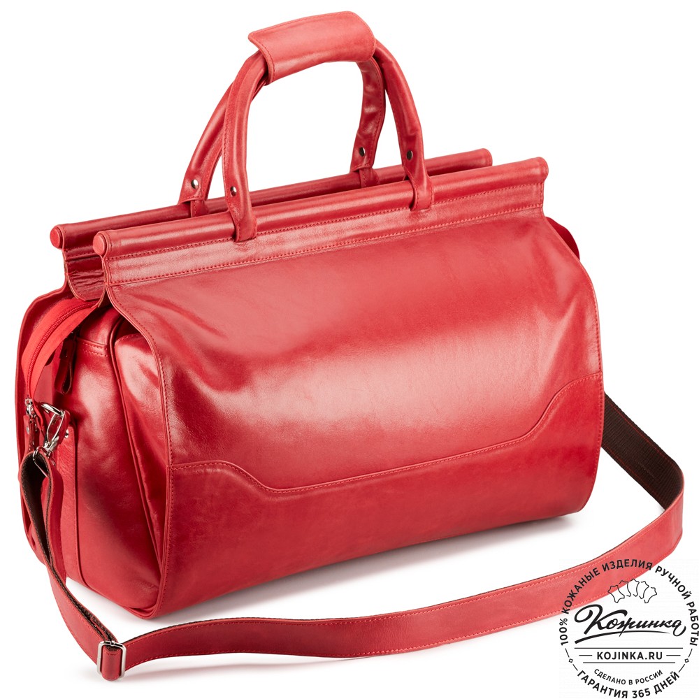 Кожаный дорожный саквояж "Гарри" (красный)