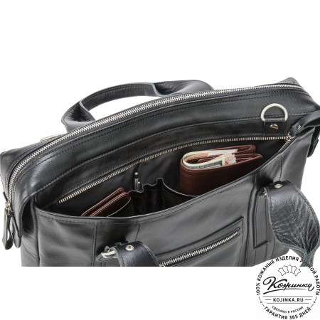 Кожаная деловая сумка "Доминик" (чёрная)