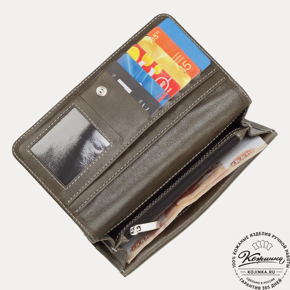 Кожаное портмоне "Франция" (оливковое)