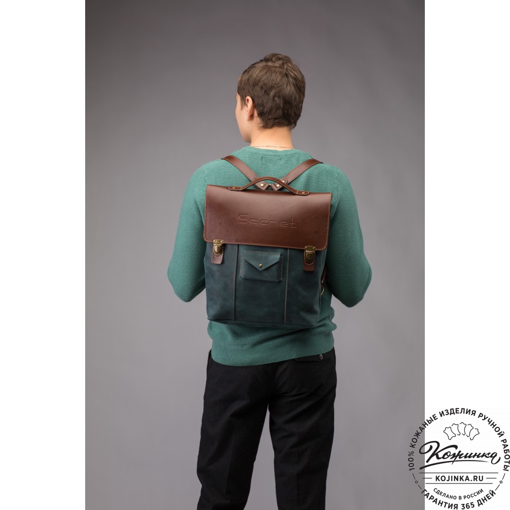Кожаный рюкзак "Школьник" (изумрудный крейзи)