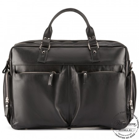 Кожаная деловая сумка для командировок "Бастилия" (чёрная)