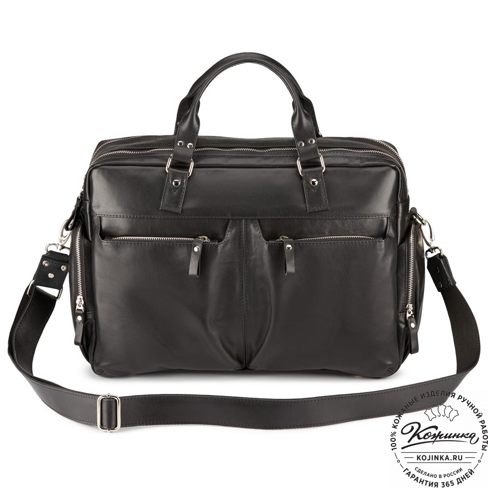 Кожаная деловая сумка для командировок "Бастилия" (чёрная)