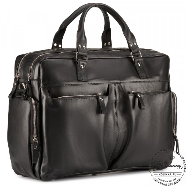 Кожаная деловая сумка для командировок "Бастилия" (чёрная). фото 1