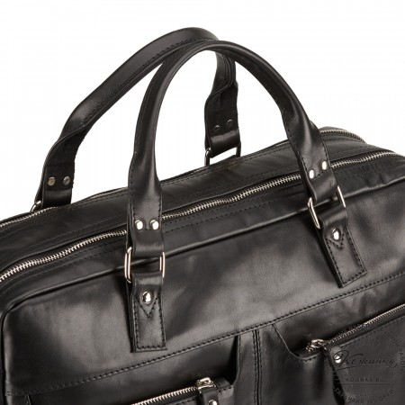 Кожаная деловая сумка для командировок "Бастилия" (чёрная)