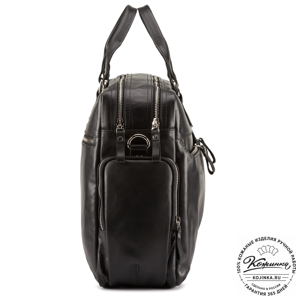 Кожаная деловая сумка для командировок "Бастилия" (чёрная)