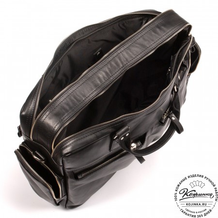 Кожаная деловая сумка для командировок "Бастилия" (чёрная)