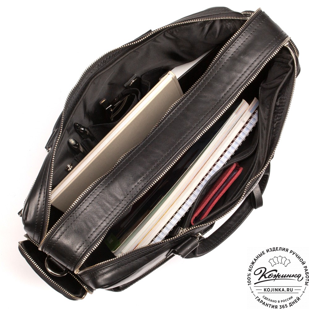 Кожаная деловая сумка для командировок "Бастилия" (чёрная)