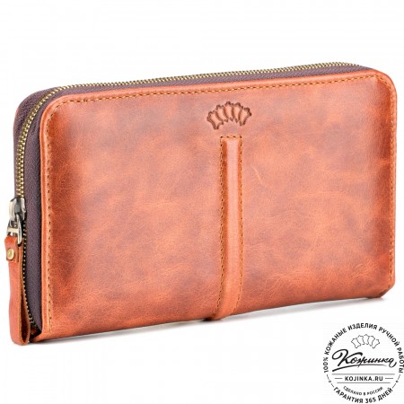 Кожаный клатч "Картер New" (рыжий антик) 