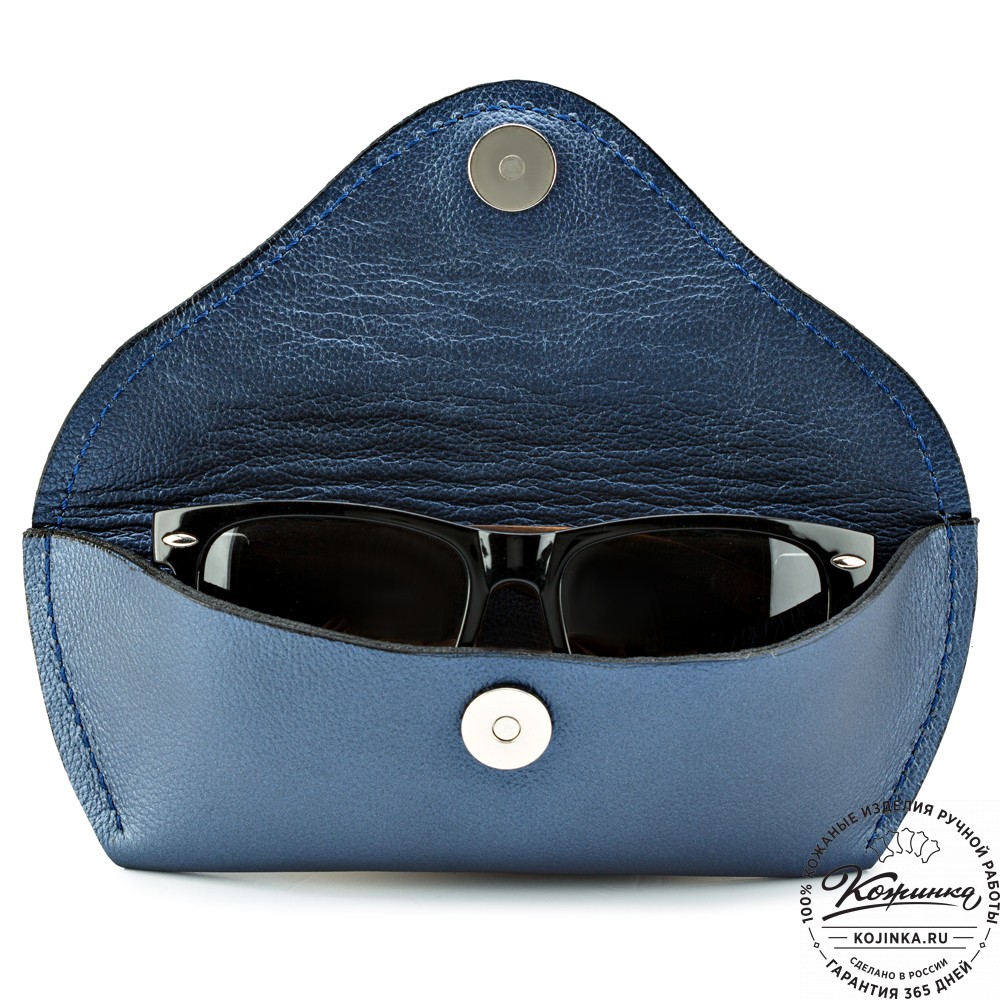 Кожаный футляр для очков  из мягкой кожи (синий перламутр) 